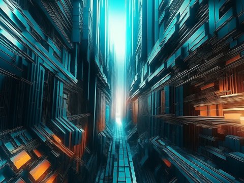 Abstract Futuristic Urban Corridor with Neon Lighting