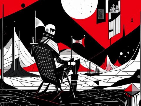 Abstract Geometric Astronaut on Alien Landscape