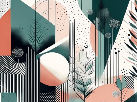 Abstract Geometric Botanical Composition