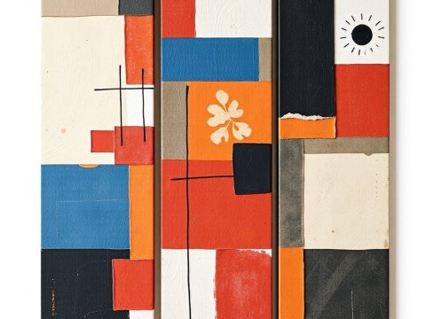 Abstract Geometric Triptych with Bold Colors
