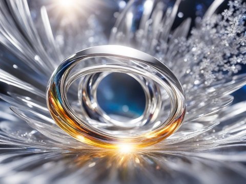 Abstract Glass Rings with Light and Snowflake Patterns