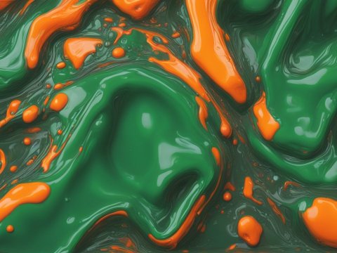 Abstract Green and Orange Melted Rubber Texture