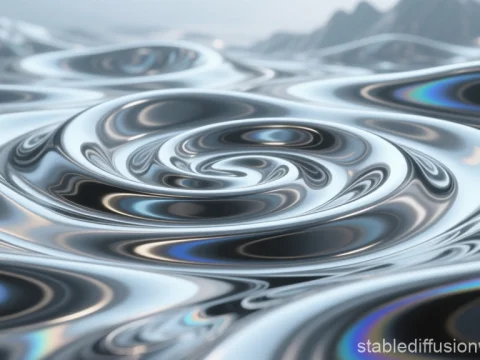 Abstract Metallic Swirls of Mercury and Titanium