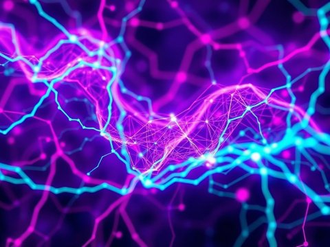 Abstract Neural Network Visualization in Vibrant Neon Colors