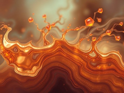 Abstract Orange Liquid Splash with Geometric Droplets