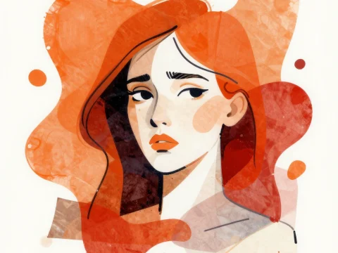 Abstract Portrait of a Woman with Flowing Red Hair