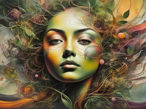 Abstract Portrait of a Woman with Nature Elements