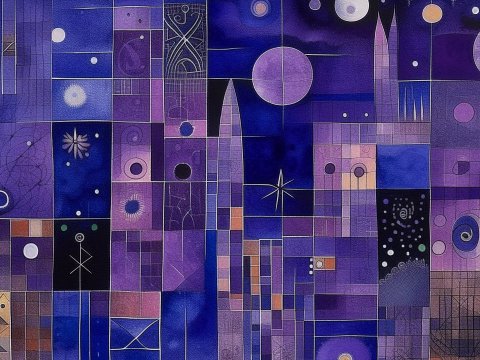 Abstract Purple Cosmic Dimension with Geometric Patterns