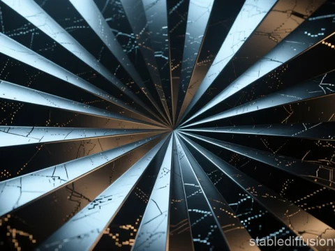 Abstract Radial Metal Surface with Circuit Patterns