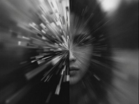 Abstract Split Portrait with Radial Blur Effect