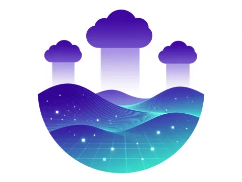 Abstract Tech Landscape with Cloud Icons