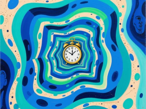 Abstract Time Spiral with Vintage Clock