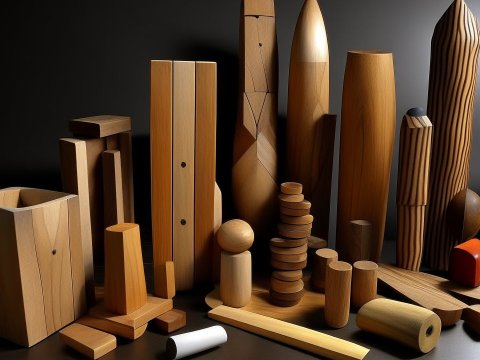 Abstract Wooden Sculptures on Dark Surface