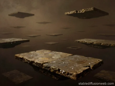 Abyssal Floating Stone Platforms in Misty Depths