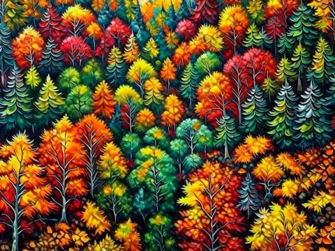 Acrylic Painted Realistic Autumn Forest