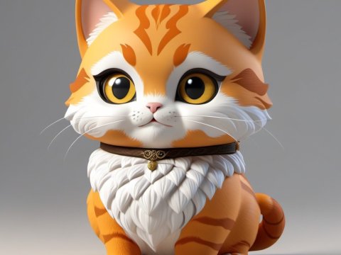Adorable 3D Rendered Orange Tabby Cat Figurine