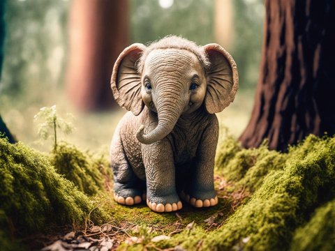Adorable Baby Elephant in a Lush Forest