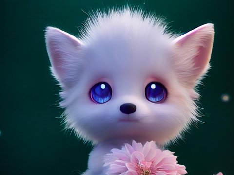 Adorable Baby Fox Holding Pink Flower