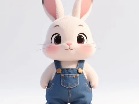 Adorable Baby Rabbit in Denim Overalls