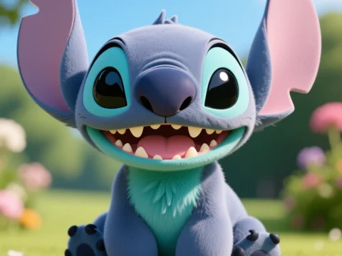 Adorable Blue Cartoon Creature Sitting on Grass