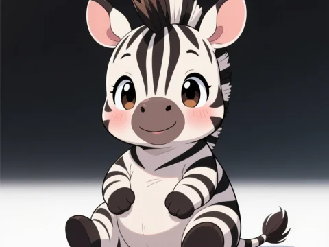 Adorable Cartoon Baby Zebra Sitting