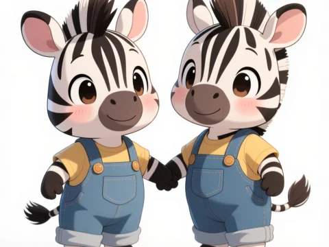 Adorable Cartoon Baby Zebras Holding Hands