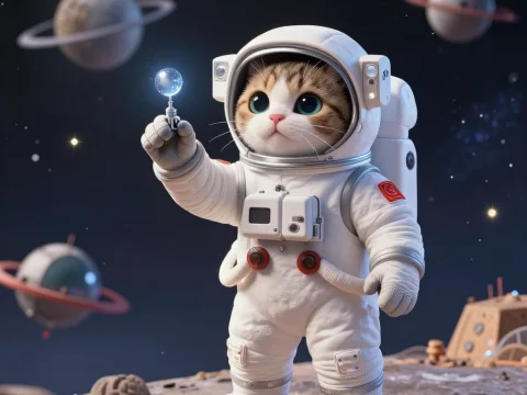 Adorable Cat Astronaut Exploring Space