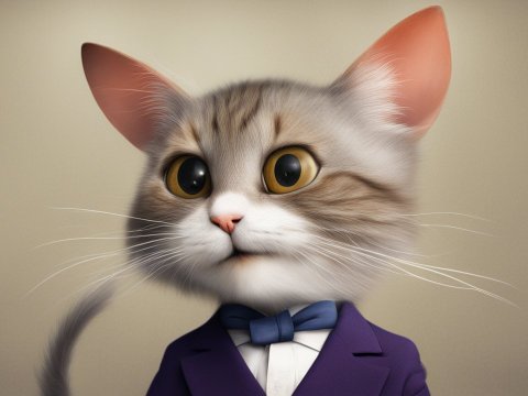 Adorable Cat in a Purple Suit with Bow Tie