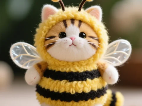 Adorable Cat Plush in Bee Costume