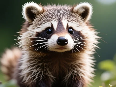 Adorable Close-Up of a Baby Raccoon in Nature