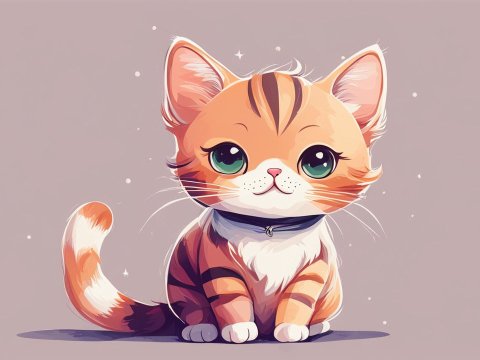 Adorable Cute Cat Illustration with Big Green Eyes