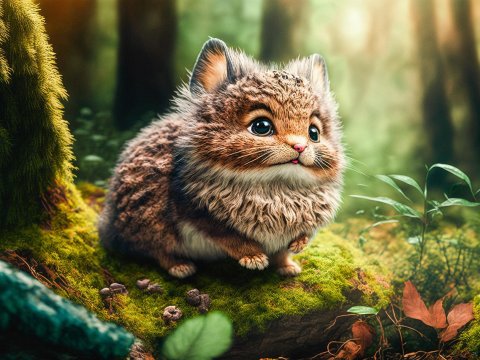 Adorable Fantasy Forest Creature Sitting on Moss