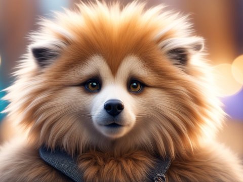 Adorable Fluffy Dog Portrait with Soft Bokeh Background