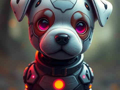 Adorable Futuristic Robot Puppy with Glowing Eyes