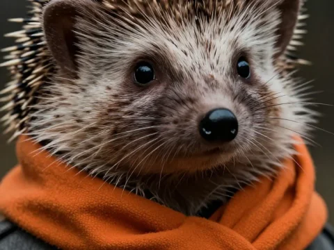 Adorable Hedgehog Wearing Orange Scarf