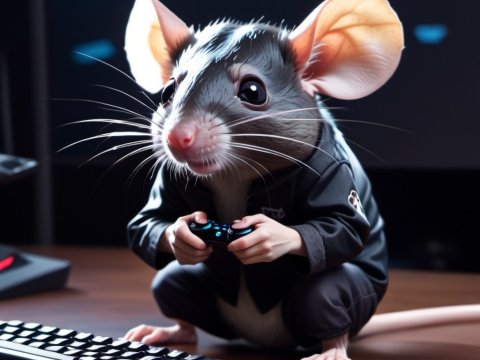 Adorable Mouse Gamer Holding Controller at Desk