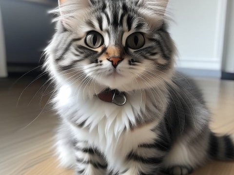 Adorable One-Year-Old Fluffy Cat Sitting Indoors