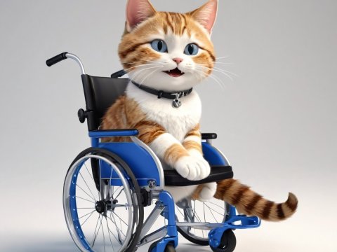 Adorable Orange Tabby Cat in Blue Wheelchair