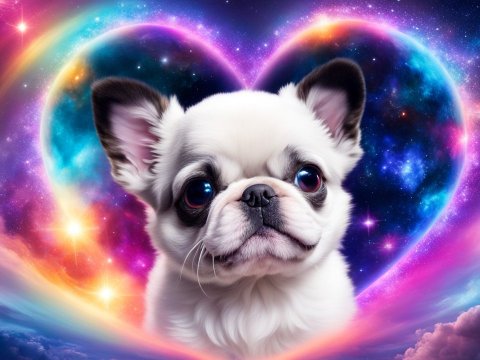 Adorable Puppy with Cosmic Heart Background