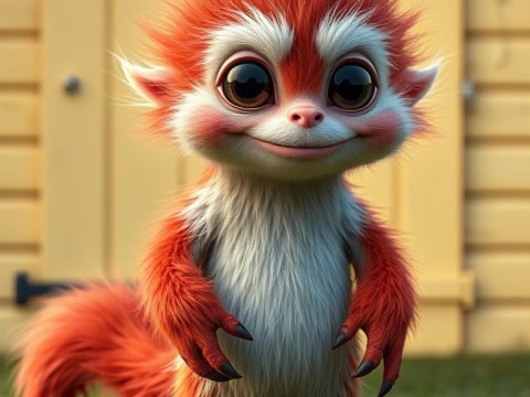 Adorable Red and White Fantasy Creature with Big Eyes
