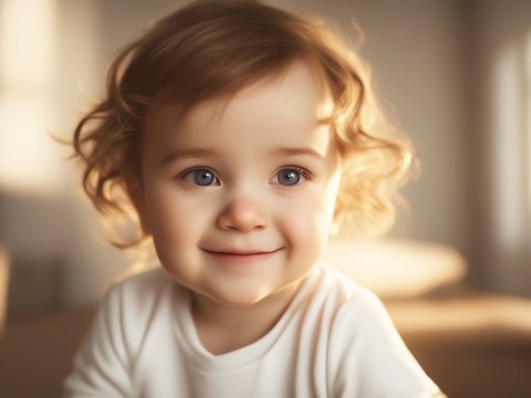 Adorable Smiling Baby with Curly Hair in Soft Light