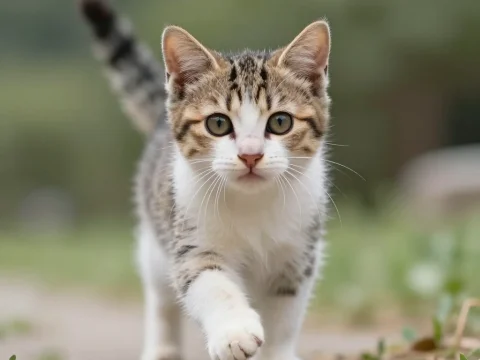 Adorable Tabby Kitten Walking Outdoors