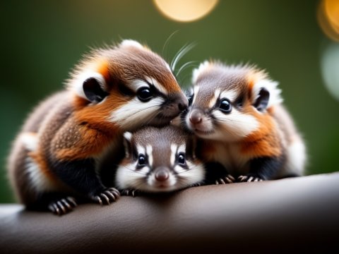 Adorable Trio of Baby Red Pandas Close Together