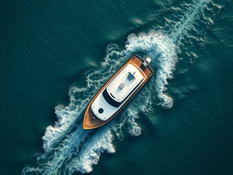 Aerial View of a Speedboat Cutting Through Deep Blue Water