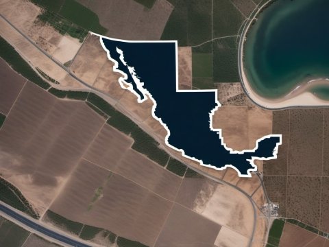 Aerial View of Farmland with Water Body Outline