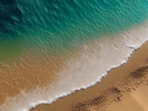 Aerial View of Ocean Waves Meeting Sandy Shore