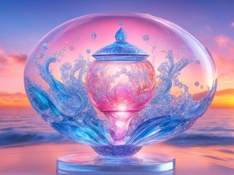 Aetheric Enlightened Cosmic Glass Sculpture at Sunset