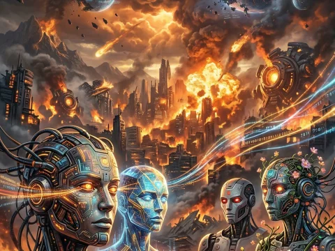 AI Apocalypse Amid Cosmic Destruction and Rebirth