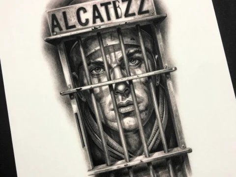Alcatraz Prisoner Behind Bars Tattoo Design