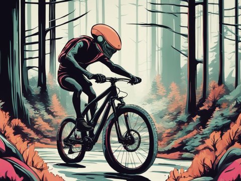Alien Biker Riding Through a Mystical Forest
